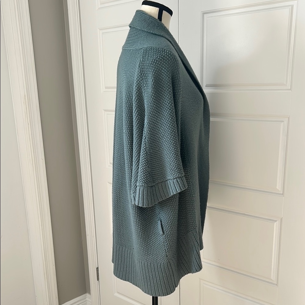 Attention Teal Waterfall Open Poncho Style Shrug Sweater - Picture 4 of 7
